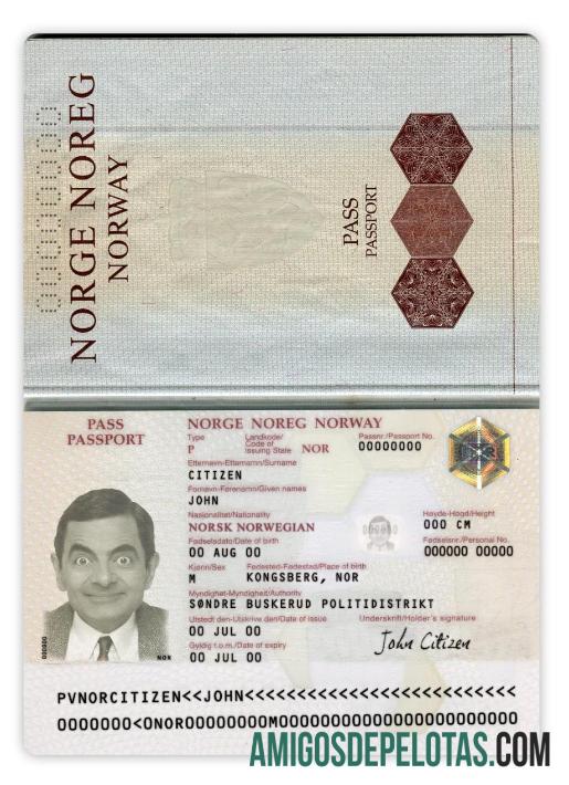 Passaporte Noruega Versão 2 exemplo